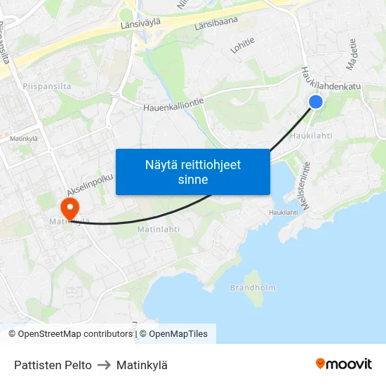 Pattisten Pelto to Matinkylä map