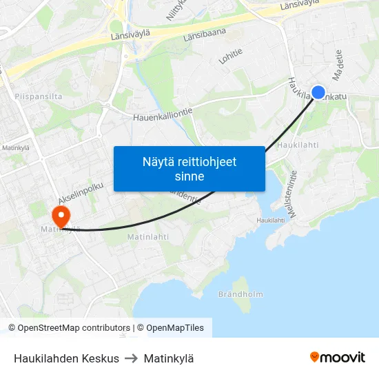 Haukilahden Keskus to Matinkylä map