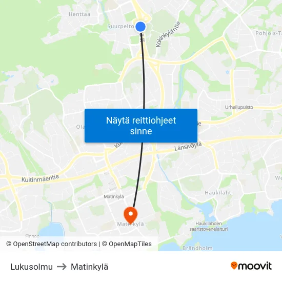 Lukusolmu to Matinkylä map