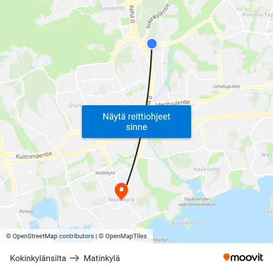 Kokinkylänsilta to Matinkylä map