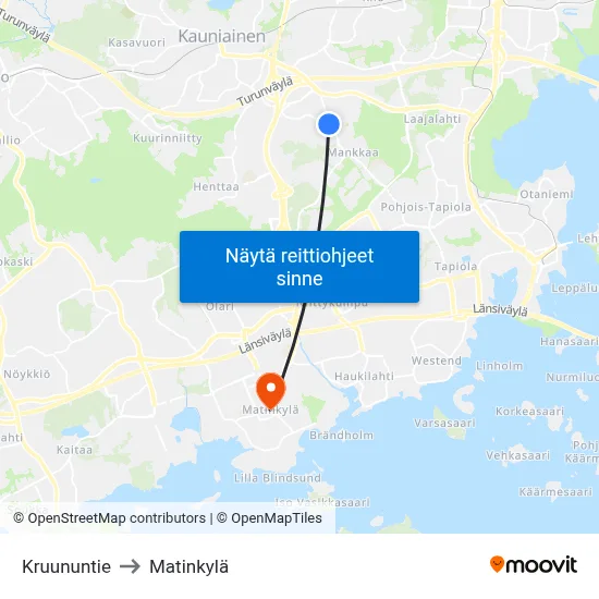 Kruununtie to Matinkylä map
