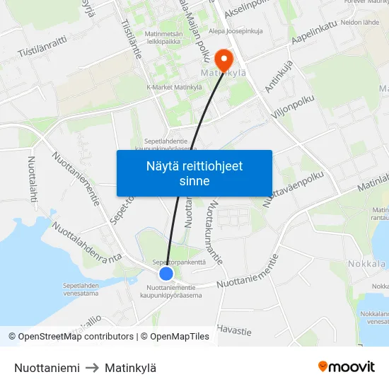 Nuottaniemi to Matinkylä map