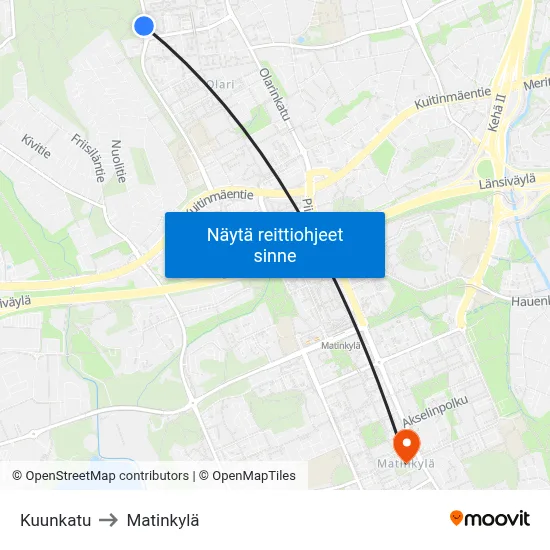 Kuunkatu to Matinkylä map