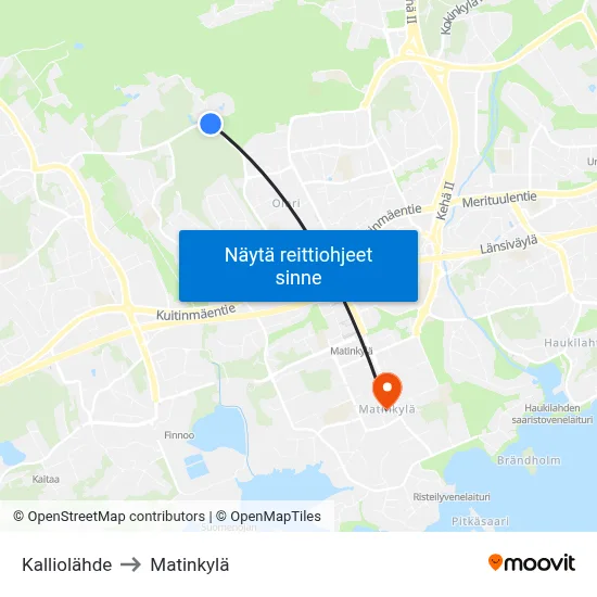 Kalliolähde to Matinkylä map