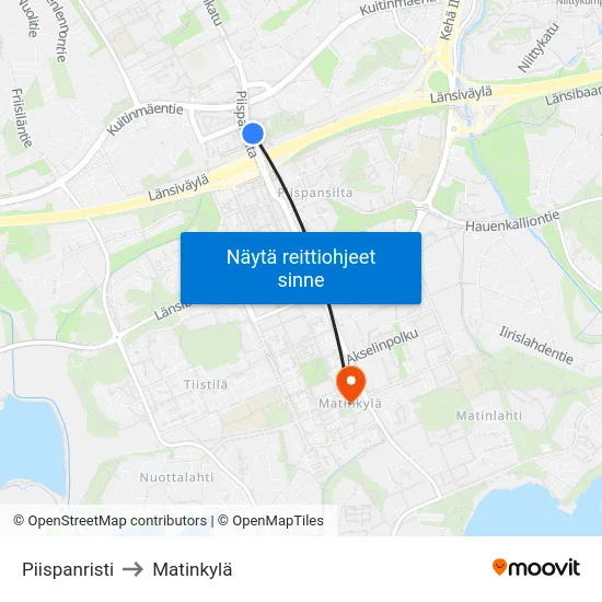 Piispanristi to Matinkylä map