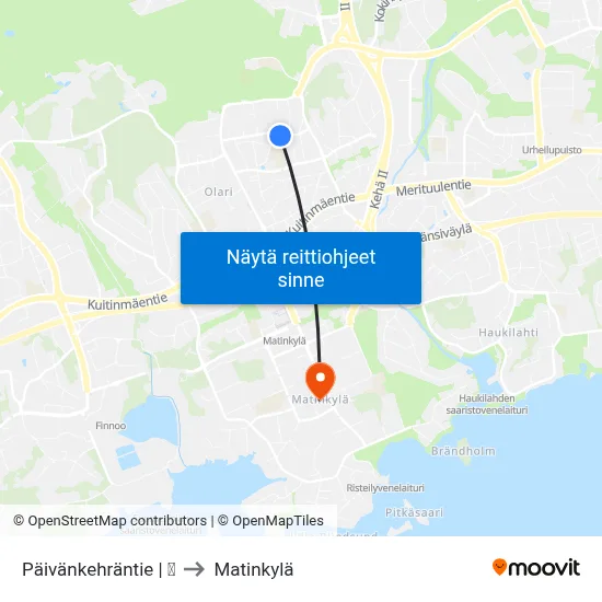 Päivänkehräntie | 🏫 to Matinkylä map