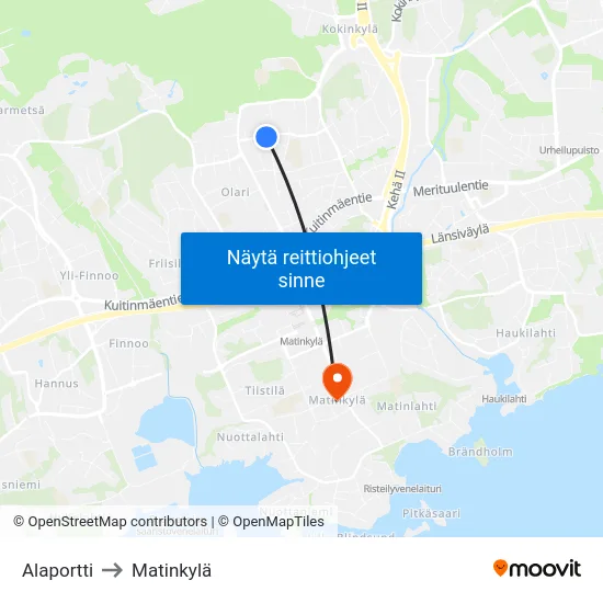 Alaportti to Matinkylä map