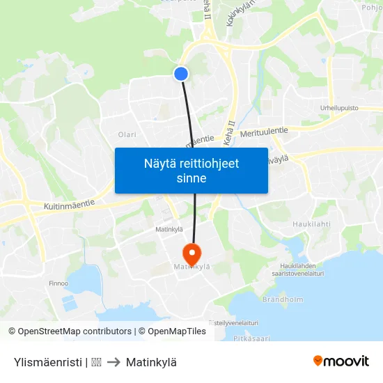 Ylismäenristi | 🌳🏫 to Matinkylä map