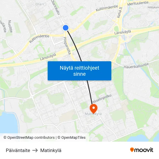Päiväntaite to Matinkylä map