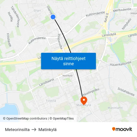 Meteorinsilta to Matinkylä map