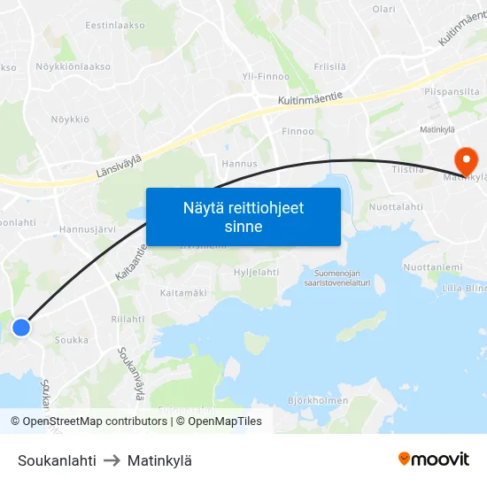 Soukanlahti to Matinkylä map
