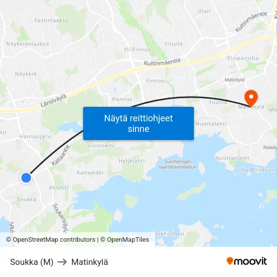 Soukka Ⓜ️ to Matinkylä map