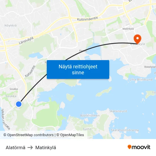 Alatörmä to Matinkylä map