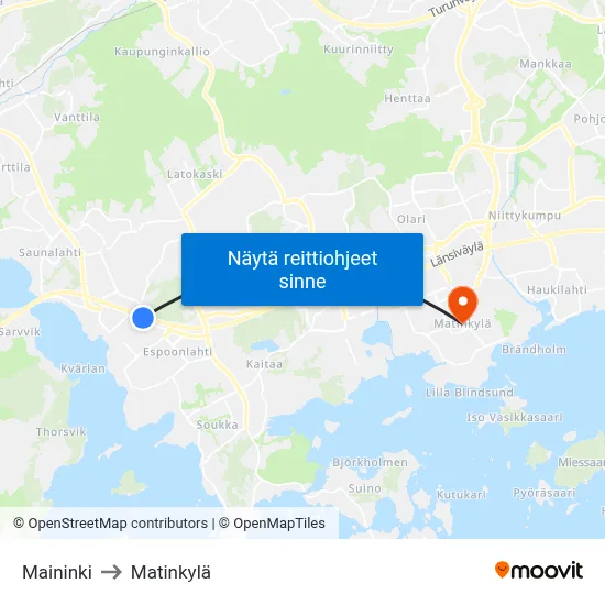 Maininki to Matinkylä map