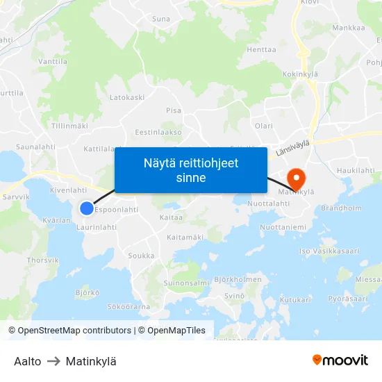 Aalto to Matinkylä map