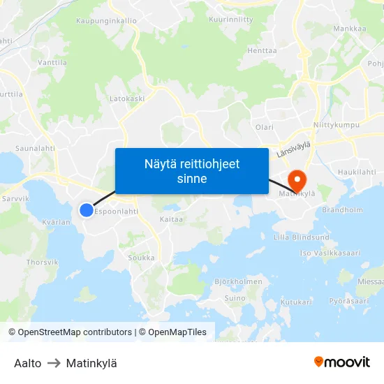 Aalto to Matinkylä map