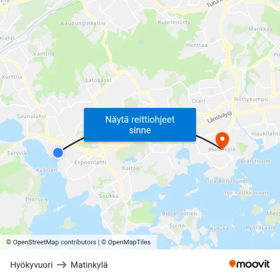 Hyökyvuori to Matinkylä map