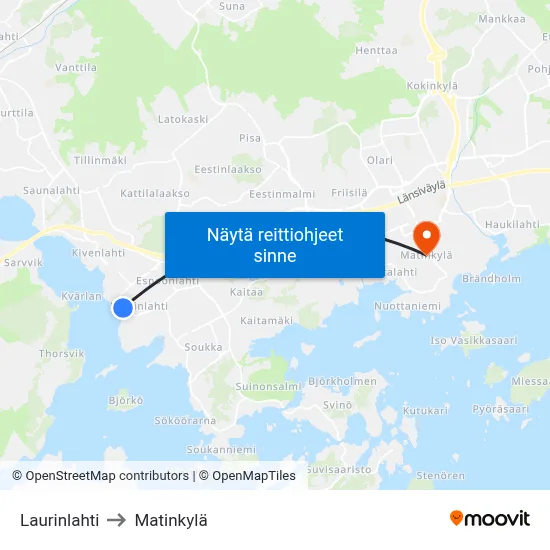 Laurinlahti to Matinkylä map