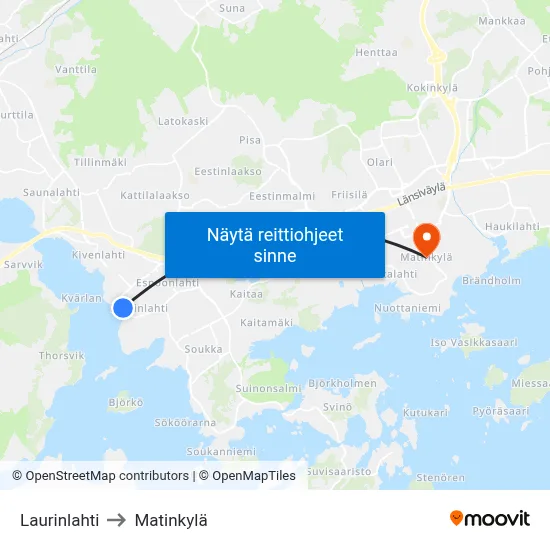 Laurinlahti to Matinkylä map