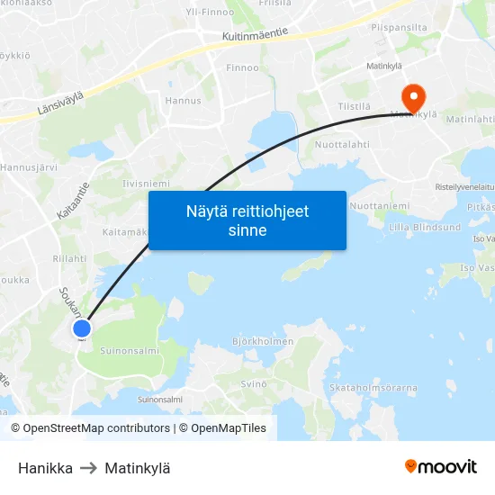 Hanikka to Matinkylä map