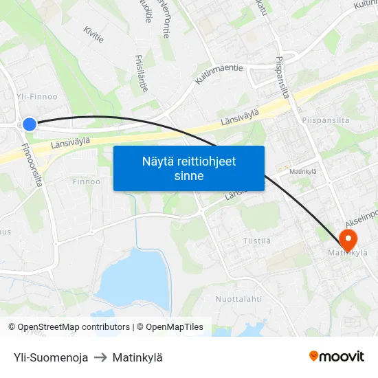 Yli-Suomenoja to Matinkylä map