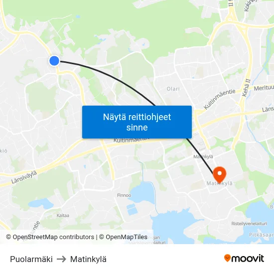 Puolarmäki to Matinkylä map