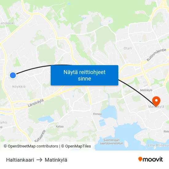 Haltiankaari to Matinkylä map