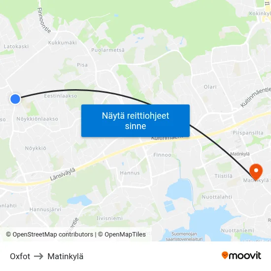 Oxfot to Matinkylä map