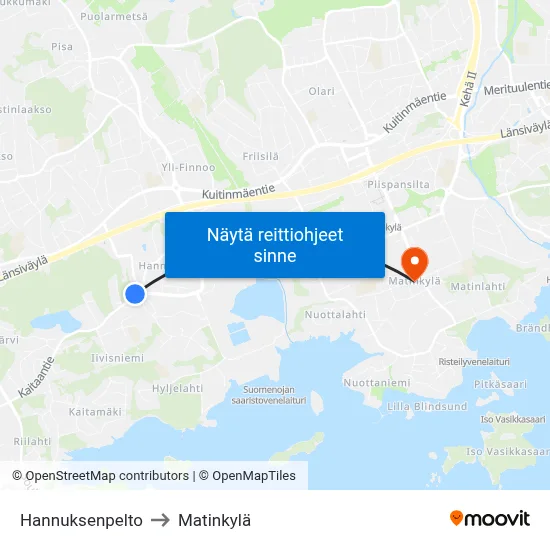 Hannuksenpelto to Matinkylä map