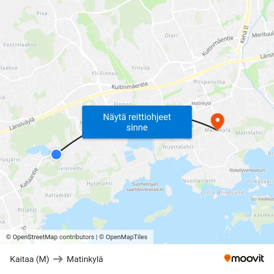 Kaitaa (M) to Matinkylä map