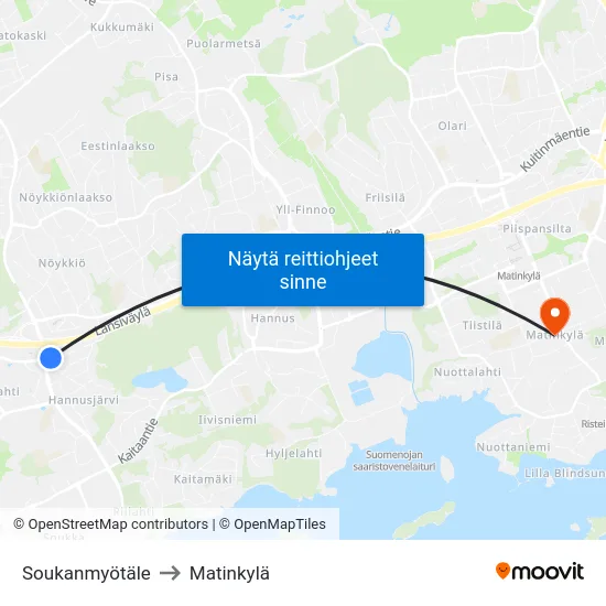 Soukanmyötäle to Matinkylä map