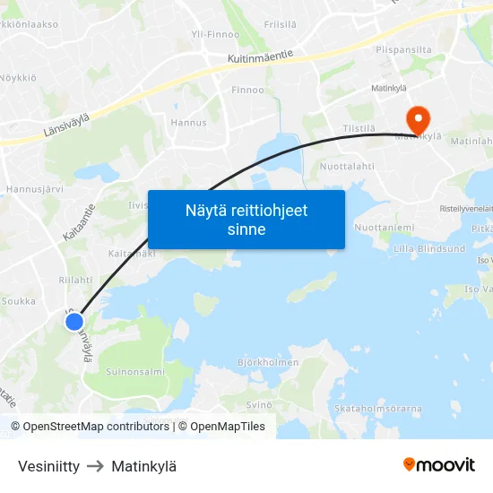 Vesiniitty to Matinkylä map
