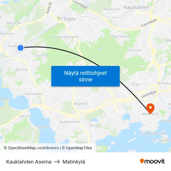Kauklahden Asema to Matinkylä map
