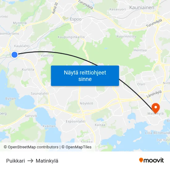 Puikkari to Matinkylä map