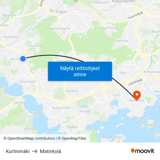 Kurtinmäki to Matinkylä map