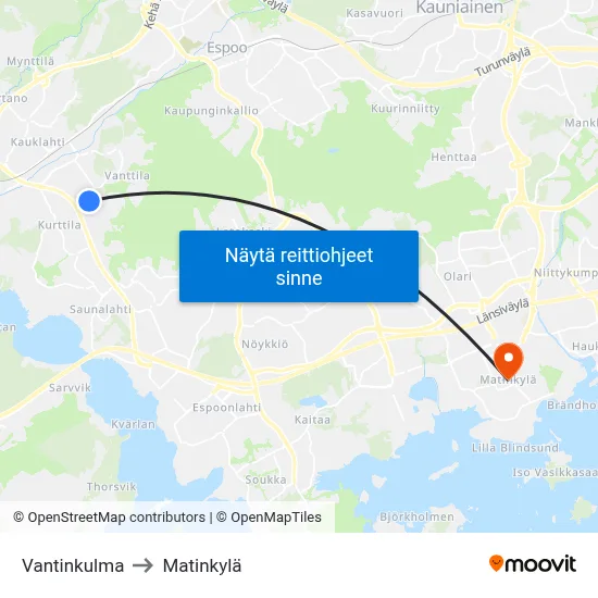 Vantinkulma to Matinkylä map