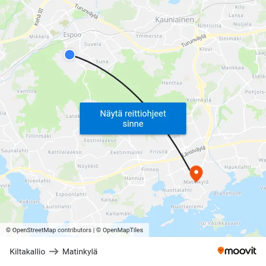 Kiltakallio to Matinkylä map