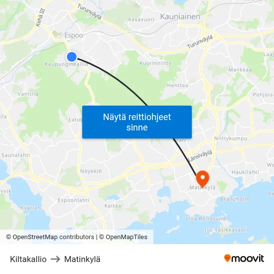 Kiltakallio to Matinkylä map