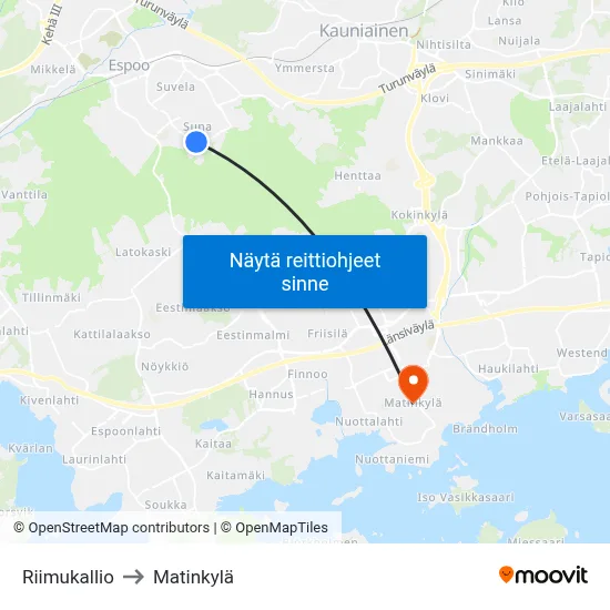 Riimukallio to Matinkylä map