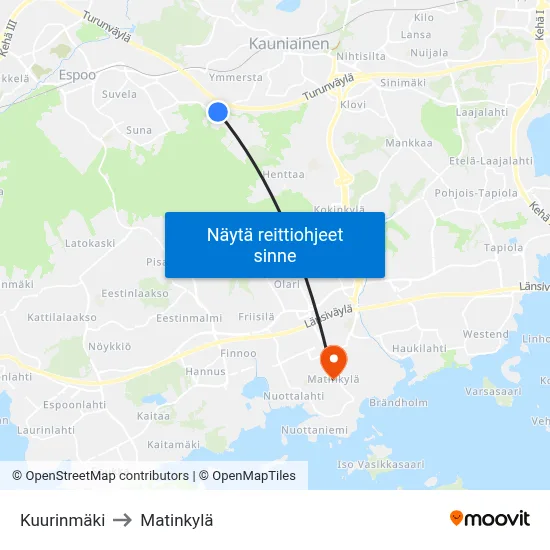 Kuurinmäki to Matinkylä map