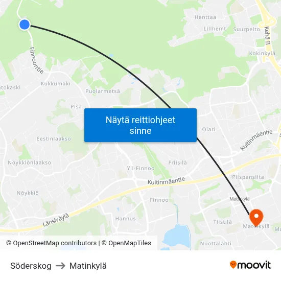 Söderskog to Matinkylä map