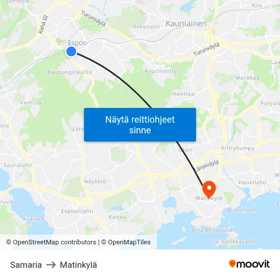 Samaria to Matinkylä map