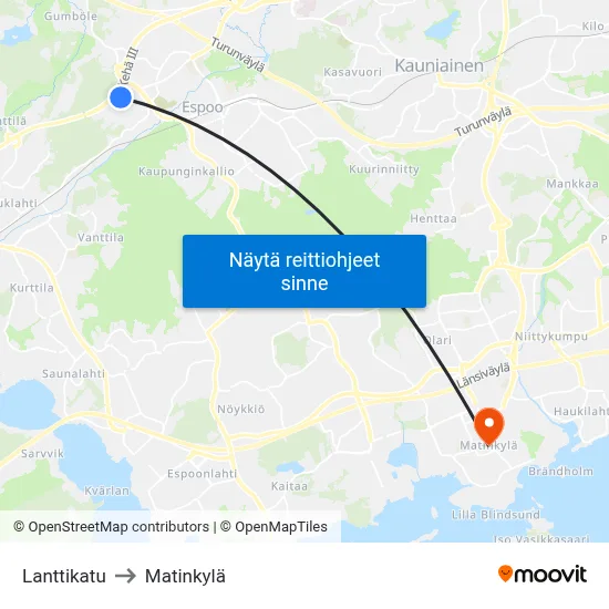 Lanttikatu to Matinkylä map
