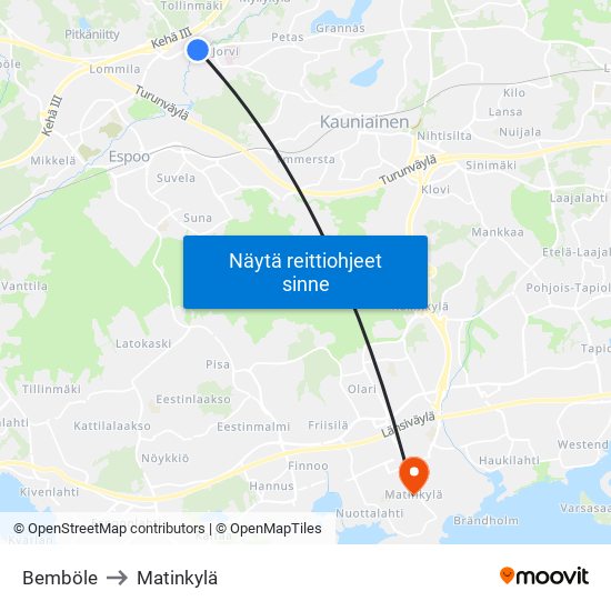 Bemböle to Matinkylä map