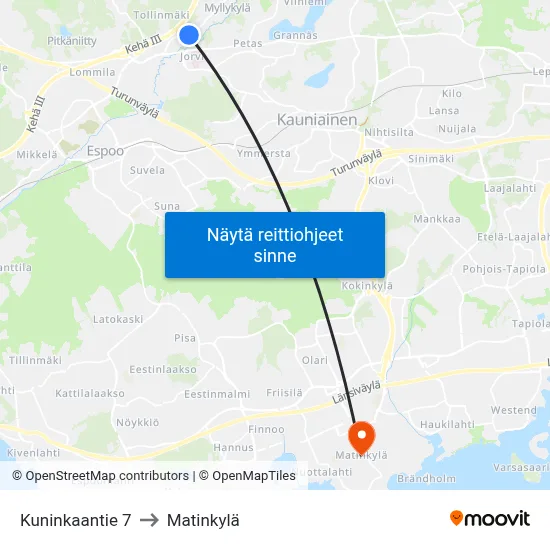 Kuninkaantie 7 to Matinkylä map