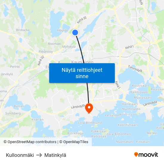 Kulloonmäki to Matinkylä map