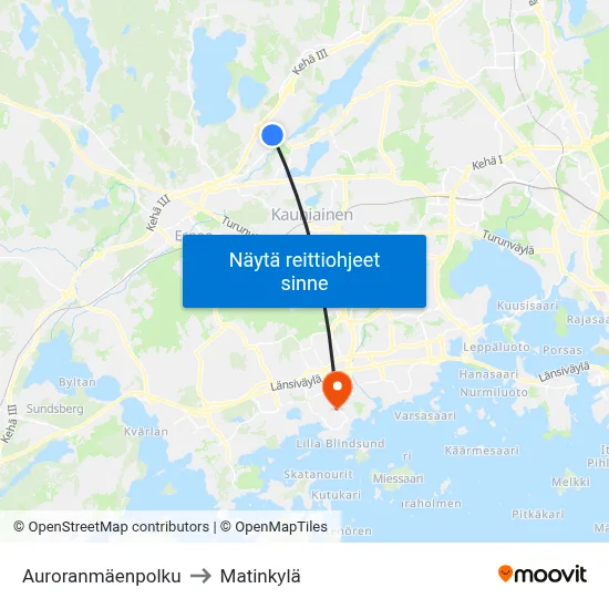 Auroranmäenpolku to Matinkylä map