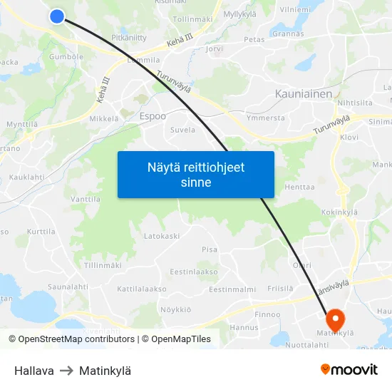 Hallava to Matinkylä map