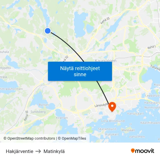 Hakjärventie to Matinkylä map