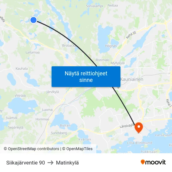 Siikajärventie 90 to Matinkylä map